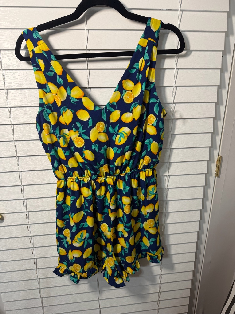 Blue Rain Navy Lemon-Print Romper